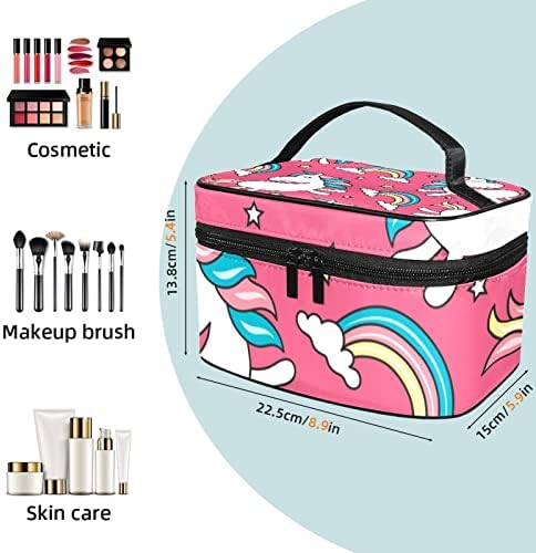 Bolsa de maquiagem de viagem Yoyoamoy com compartimento, cartoon fofo unicórnio arco -íris grande caixa cosmética Caixa de beleza personalizada Organizador de armazenamento de beleza com alça