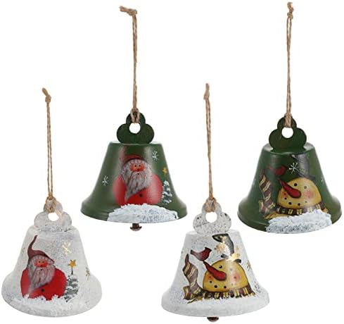 Toyvian 4pcs Christmas Jingle Bells com corda de estopa rústica de ferro pintado de ferro, arbona pendurada para férias para férias