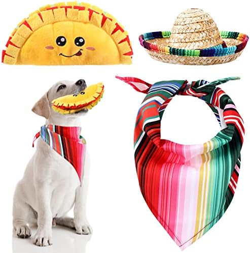 3 PCs Cinco de Mayo cachorro bandana mexicana taco de pelúcia brinquedo Cinco de Mayo Fiesta Fiesta e Straw Sombrero Bands Dog
