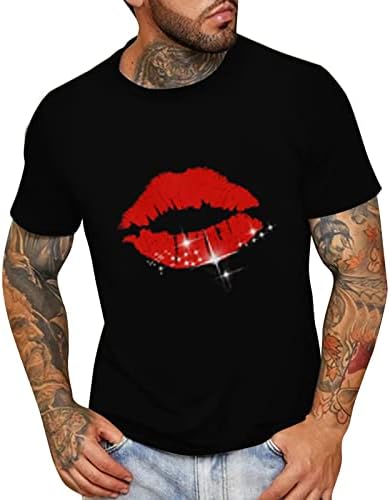 HDDK Mens de verão T-shirts de manga curta Lips de boca lábios impressos de palha