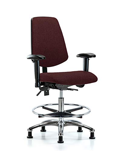 Labtech Seating LT42223 Cadeira de bancada média, tecido, base médio de base cromada/inclinação/braços/pé, desliza, preto