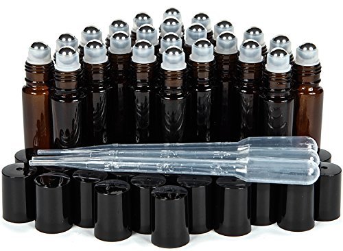 Vivaplex, 24, âmbar, garrafas de rolagem de vidro de 10 ml com bolas de rolos de aço inoxidável. 3-3 ml droppers incluídos