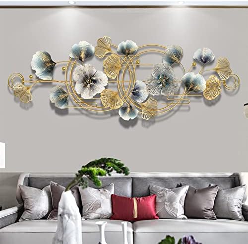 Arte da parede de metal, decoração de parede dourada decoração de arte de parede de folhas de ginkgo para sala de estar