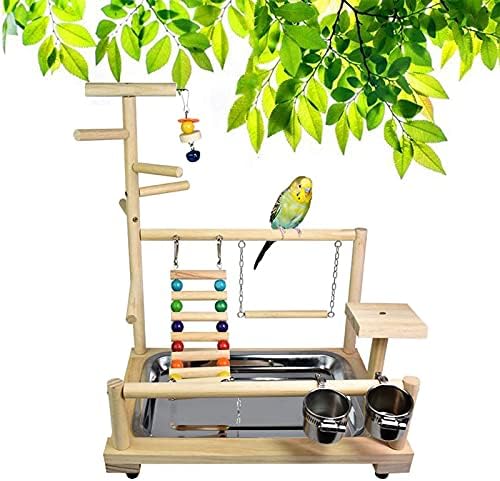 Fantasyday Wooden Bird Parrot Play Stand/Playground/Gym/Activity Center/Toy Set, com poleiros, escadas e balanço, para Eclectus Sun Core