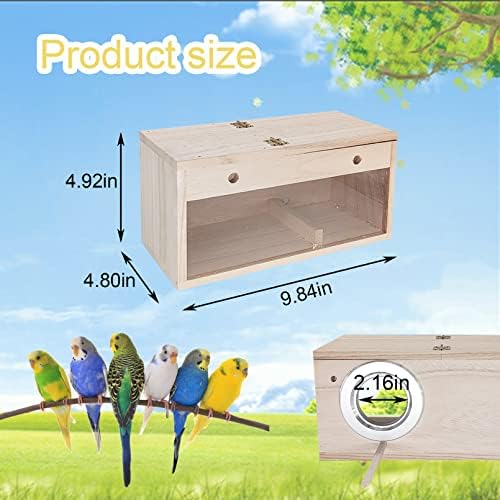 Caixa de ninho de periquito tfwadmx caixa de criação de pássaros transparentes de madeira natural gaiola de madeira