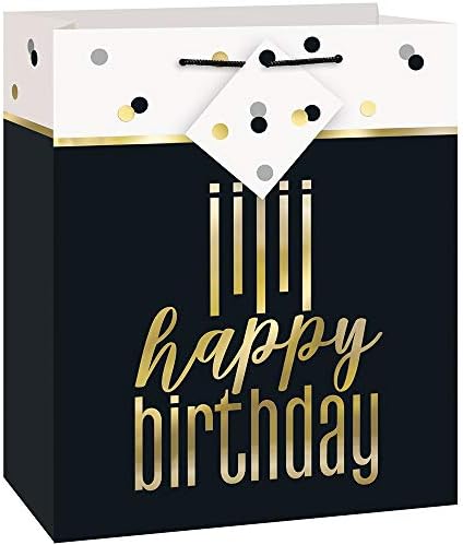 Bolsa de presente de papel de feliz aniversário metálico | 7 x 9 | 1 pc