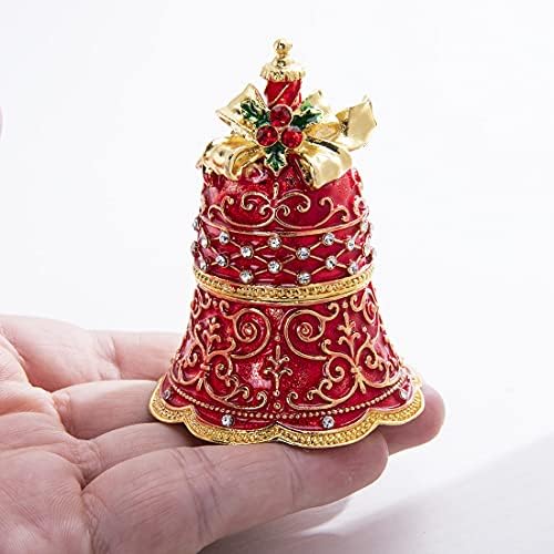 Yu feng articulado de Natal Bell Binket Box Rhinestones Chinesed Chinês Red Painted esmaltado Jóias Coleta de caixas de anel de jóias
