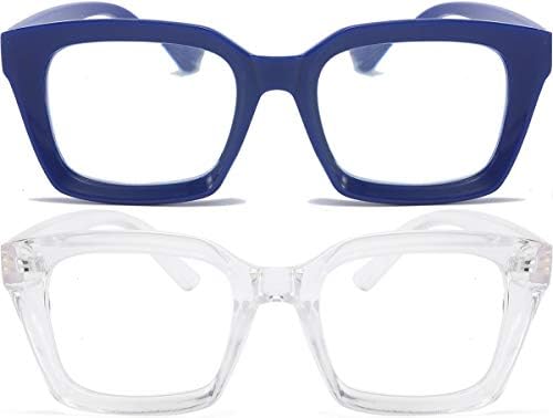 Reavee 2 pacote de óculos de leitura de grandes dimensões Oprah bloqueio de luz azul, para homens homens, senhoras, elegantes leitores de computador retrosquare grandes