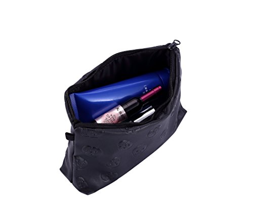 Bolsa de maquiagem elegante e elegante para feminino para mulheres maquiagem saco pequeno bolsa cosmética para bolsa, crânio preto