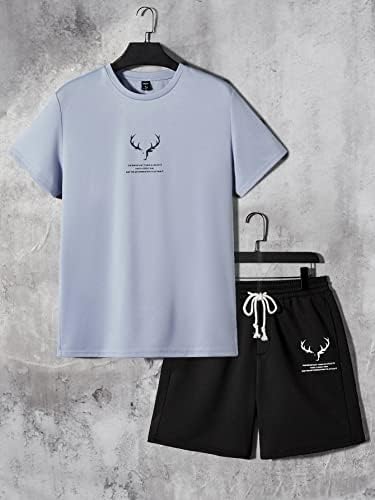 Roupa de duas peças de Fioxa para homens Antler & Slogan Tee Graphic e shorts de cintura de cordão