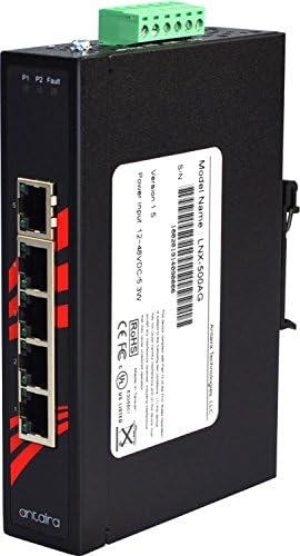 Antaira LNX-500AG-T Industrial Gigabit Ethernet Switch não gerenciado de 5 portas, Montagem Din-Rail, -40 a 75 ° C Temperatura de operação, redundante de 12 a 48 VCC Entrada de energia