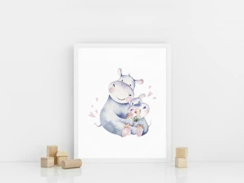 Bumbleboo Hippo Berçário Arte da parede, pôster do quarto do bebê de Hipopótamo, arte de parede de berçário de família fofa, decoração