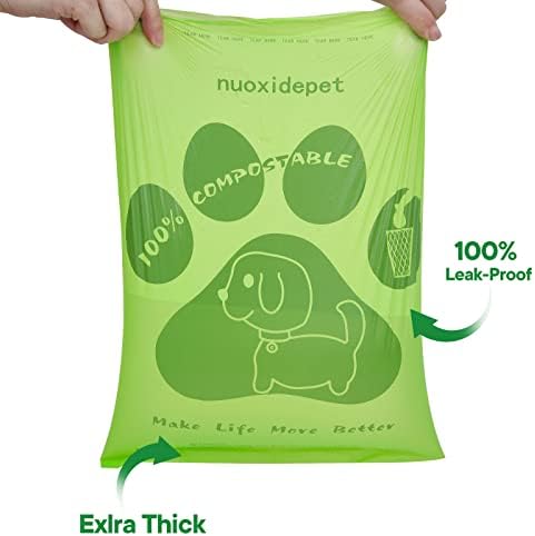 Nuoxidepet biodegradável Sacos de cocô de cachorro, à prova de vazamentos garantidos e rolos de recarga de bolsa de resíduos