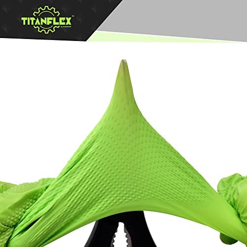 Titanflex Thor Grip Soft de serviço Industrial Green Industrial Luvas com textura de diamante elevada, 8 mil, látex livre, caixa de 50 CTs