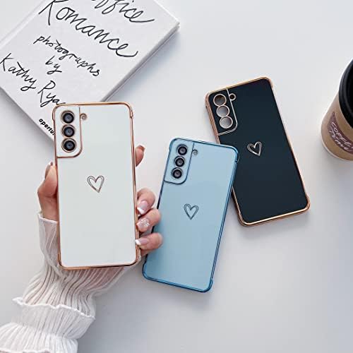 HJWKJUS Compatível com o caso Samsung Galaxy S21 5G para mulheres meninas, fofo Love Heart Padrão Eletroplacado Design Soft Slim