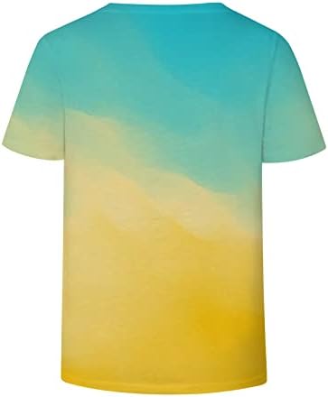 Camisas casuais para mulheres ombre de verão camiseta de manga curta V Tees de pescoço Túnica Loose Fit Blouse Tees Top Teen