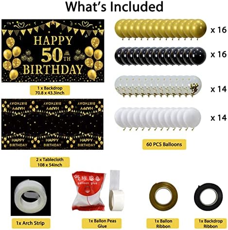 TRGOWAUL 50º aniversário Decorações homens Mulheres - Black Gold Happy 50 Birthday Banner, 2 PCs Feliz Aniversário Trupa de Table