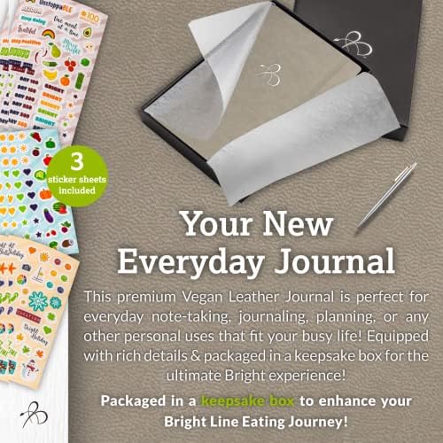 Bright Line Eating Lined Journal Notebook, Jornal Vegan Leather com encadernação Lay-Flat, Platinum Notebook Journal for Women