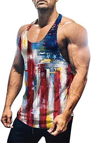 Tampas de tanques patrióticos masculinos do UBST, 4 de julho TIY Dye American Flag Flag Sleesess Tops Treping Stringer