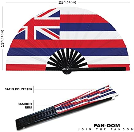 Fan de bandeira do Havaí Estado dos EUA Fã de mão dobrável, American States Sinalize grande ventilador de mão de bambu, melhor resistente a desbotamento de cetim durável