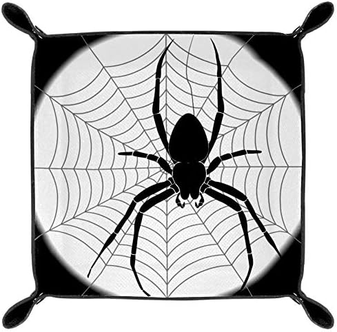 AISSO Bandeja de manobrista Spider Spider Inseto Halloween Impressão de jóias de couro Bandejas Organizador para carteiras, relógios, chaves, moedas, telefones celulares e equipamentos de escritório