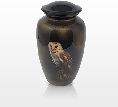 Urna de artesanato precioso urna urna, coruja de celeiro para cinzas humanas adultos, urna funerária de tamanho grande