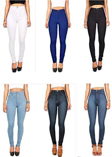 Andongnywell Women Cantura alta jeans skinny slim fiit calça jeans elástica calça com bolsos com zíper