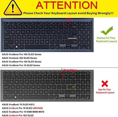 Capa de teclado de casebuy para asus vivobook pro 15x OLED 15.6 M1503 M6501 K3500 K6501 M3500 M6500 / ASUS Vivobook Pro 16x OLED 16 F1603 M1603 M7600QE M7600Ree o protetor de laptop Skin -Clear