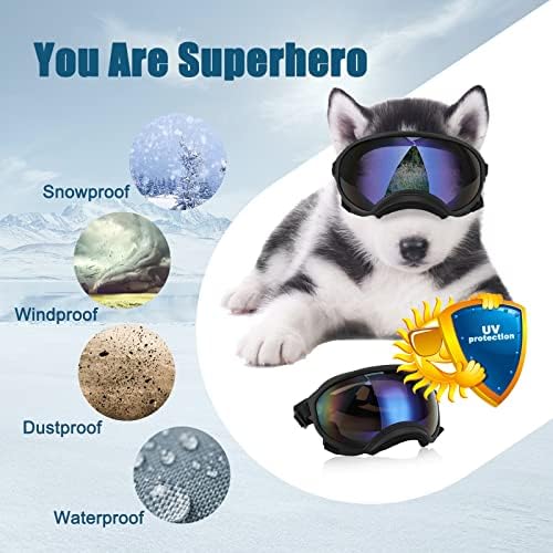 Óculos de sol para cães óculos de cães, proteção contra proteção contra proteção contra poeira Proteção de poeira Proteção de desgaste de olhos com alça ajustável, para cachorro