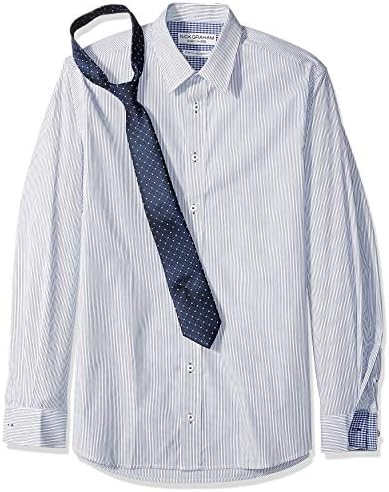 Nick Graham Men Stretch Modern Fit Stripe Dress camisa e conjunto de gravata da grade de ponto