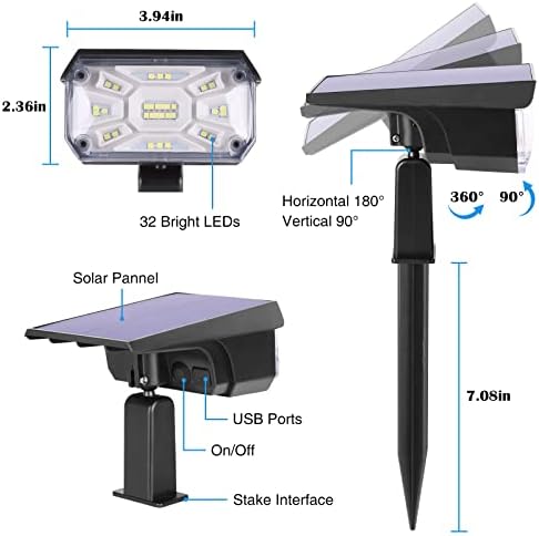 Luzes externas solares de zjojo, luzes solares ao ar livre, 4 pacote 2-em 1 Paisagem solar Holofotes, 3 modos Cool Branco