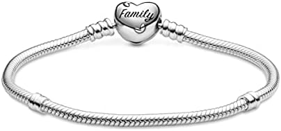 Pandora Pandora momentos Family Tree Heart Clop Snake Chain Bracelet, Clear CZ 925 Sterling Silver Charm Bracelet