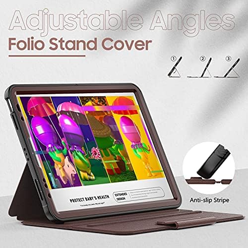 CASO PARA IPAD AIR 5º/4º GEN, [3 ângulos de visualização Stand magnético+acordamento automático/sono] Tampa traseira de TPU suave com slots de cartão/bolso/lápis, marrom