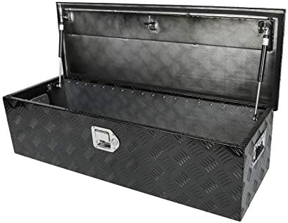 Aikosina de 39 polegadas de alumínio Black Plated Box Catchup Storage Caminhão, caixa de armazenamento de armazenamento de ferramentas à prova d'água com trava com trava e chave para RVs, ATVs, trailer e caminhão