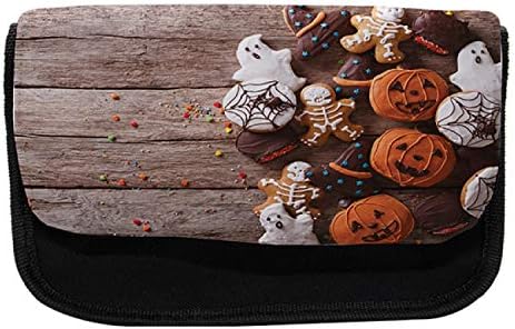 Caixa de lápis de Halloween lunarable, biscoitos engraçados de gengibre, bolsa de lápis de caneta com zíper duplo, 8,5 x 5,5, multicolor