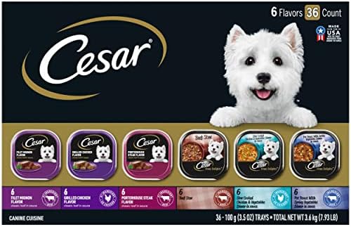 Cesar Wet Dog Food Delights e pão clássico em pacote de variedade de molho, 3,5 oz. Bandejas de casca fáceis