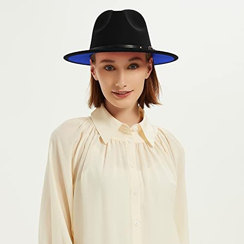 Chapéus de fedora abrangentes para mulheres e homens Classic Felt Panama Hat Hat's Two Tone Dress Hat com fivela de cinto