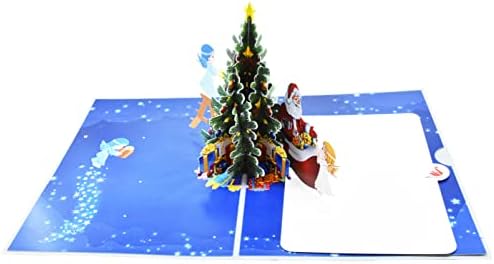 Natal 3D Pop -up Card Angels Decoratando a árvore de Natal com Papai Noel