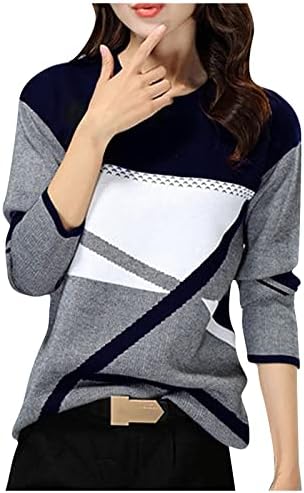 Camisas de manga comprida Twgone para mulheres blocos de cores coloridas Crewneck Tunic Tunic Tops Tops