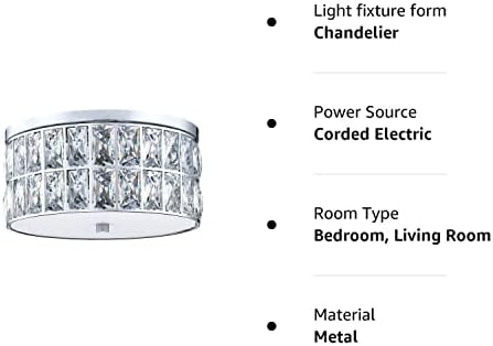 Iluminação Doraimi 2 Luz de 10 K9 Crystal Chrome Acabamento semi -rubor Luz de teto de montagem, lustre de estilo projetado para moda para sala de jantar da sala de estar, varanda de quarto, corredor
