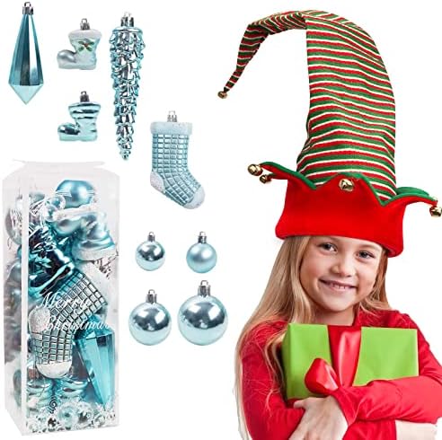Domestar 1pc chapéu de elfo de Natal e enfeites de bola de natal 21pcs