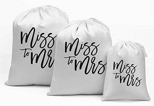 Darling Souvenir White Miss to Mrs Wedding Favor Festy Supplies Bolsas de cordão a favor dos sacos de 15 peças