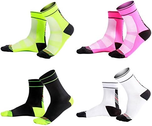 Guumor Cycling Socks - 4 pacote de pacote feminino Stay Up Compression Sports Trainning Socks