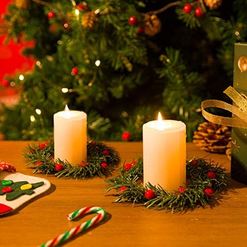 8pcs de 3,5 polegadas de vela de Natal, Natal anéis de velas artificiais, pequenas grinaldas para armários de pilares decoração de