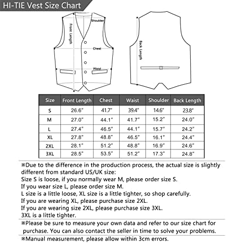HI-TIE 5PCS Vesto de colete lenço de lençóis punhos de lapela Conjunto de pinos de lapela Jacquard Silk Formal Vest Set Set para