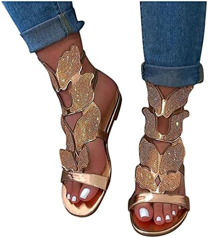 Sandálias uocuffy para mulheres de verão de verão sandálias moda moda vintage cristal externo hollow out zip up sandálias