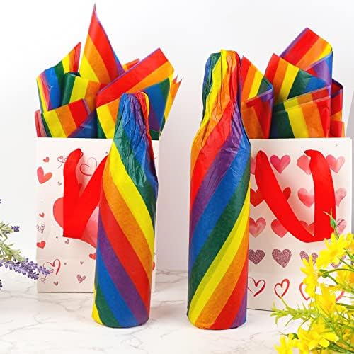 Lençóis de 60 lençóis 20x20 polegadas papel de listras arco -íris listras coloridas listras de arte de papel a granel papel de embrulho