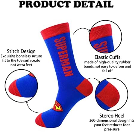 Alaheijq Funny Socks 5 Pack Marvel Cartoon Crews para homens Mulheres Tamanho 10-13