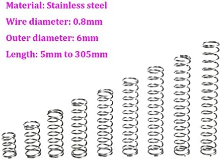 As molas de compressão são adequadas para a maioria dos reparos I Diâmetro do fio 0,8mm Aço inoxidável Compressão Diâmetro externo da mola de 6 mm de pressão de mola de 5 mm-305mm