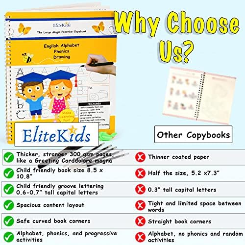 Elitekids grande livro de práticas mágicas para crianças. Rastreamento de letra de ranhura Livro do alfabeto, fonética e livro